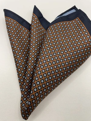 Pocket Square, Men’s NEXT, Blue Brown White Geometric Squares, 10 Inch - Image 1 of 4