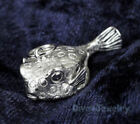 925 Sterling Silver life-like 3D BOXFISH Puffer Fish Sealife Pendant Necklace AU