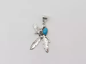 Navajo Handmade Sterling Silver & Turquoise Eagle and Feather Pendant - Picture 1 of 7