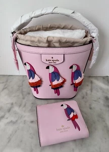 Kate Spade Pippa Flock Party Small Bucket Bag and Small Zip Bifold Wallet Pink - Picture 1 of 13