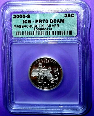 2000-S MASSACHUSETTS PROOF SILVER WASHINGTON QUARTER-ICG GRADED PF-70 DEEP CAMEO - Image 1 of 4