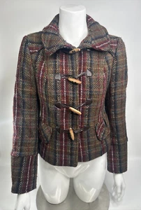 Zara Woman 50% Wool Blend Winter Coat Jacket Brown Red Blue UK Size Small S B1 - Picture 1 of 14