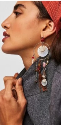 Free People Bohemian Earrings Coco Bongo Dangles Silver Earth Tones Boho — 第 1/4 张图片