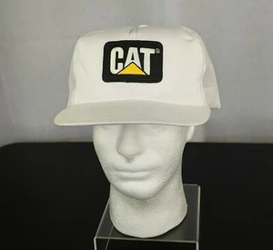 VTG Tonkin CAT Caterpillar White Snapback Hat Black Patch Ball Cap USA Trucker - Picture 1 of 11