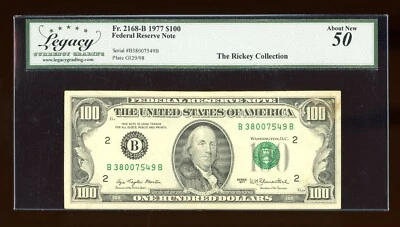 DBR 1977 $100 FRN New York Fr. 2168-B Legacy AU-50 Serial B38007549B - Image 1 of 2