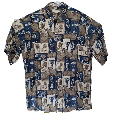 Vintage Pierre Cardin Hawaiian Shirt Short Sleeve Button Up Mens Large Cocktails - Image 1 of 4