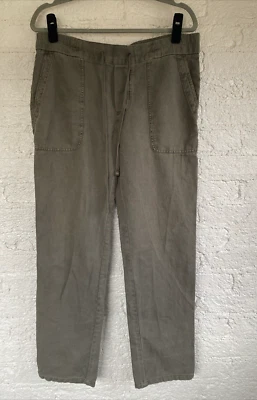 Pantalones informales estándar James Perse para mujer 3 verde militar algodón lino cordón Foto 1 de 4