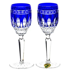 Waterford Crystal Clarendon Cobalt Blue Cut to Clear Cordials Liqueur Goblets 6" - Picture 1 of 3