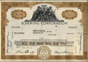 Certificado de stock de Schering Corporation Nueva Jersey bronceado - Imagen 1 de 1