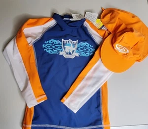 Rash Guard & Sunhat/cap Kids Long Sleeve - Size 6 Sml Blue and Orange NWT - Picture 1 of 10
