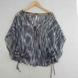 Just Jeans Top Womens 10 Grey Loose Flowy Sequins Party Striped Sheer Loose Boho - Picture 1 of 16