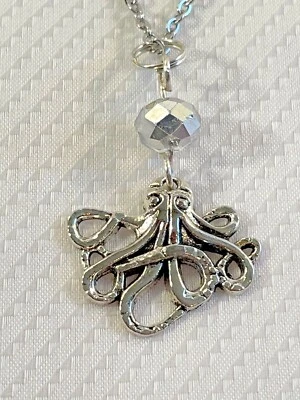 COLLAR Pulpo Pequeño Colgante Cristal 18” Cadena Acero Inoxidable Vida Marina Costera NUEVO Foto 1 de 4