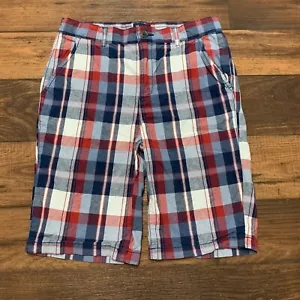 The Children's Place Boys Red Blue White Plaid Flat Front Bermuda Shorts Size 14 - Picture 1 of 6