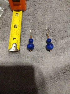 Solid 925 DTR Sterling Sliver Natural Blue Lapis Round Ball Stud Earrings NEW - Picture 1 of 5