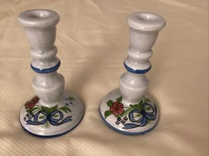 Set of 2 NS Gustin Co Multicolor Ribbon Floral Candlestick Holder Hand Made USA - Picture 1 of 11