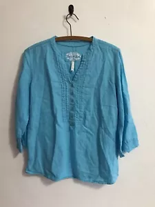 Marks and Spencer Linen and Love Women's Turquoise Blouse Size UK 14 - Picture 1 of 8