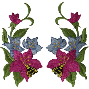 Par de parches de flores hierro costura bolsa de jeans parche bordado insignia flores de abeja - Imagen 1 de 2