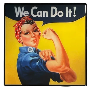 WE CAN DO IT! Custom Tile COASTER Ceramic Rosie the Riveter Barware Cork - Picture 1 of 4