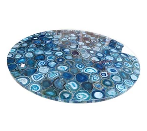 Blue Agate Center Coffee Table, Agate Tables, Handmade Furniture Decor - Picture 1 of 8