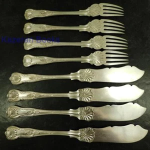 4 Paar versilberte Fischmesser & Gabeln Lager Queen Victorias Cypher Wilkinson - Bild 1 von 24