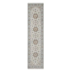 Alfombra de corredor de lana y seda 2'5"x10' blanca primavera Nain anudada a mano 250 KPSI R91013 - Imagen 1 de 8