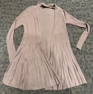Eileen Fisher Sheer Pleated Cardigan M blush pink open front long sleeve Bin-U - Picture 1 of 4