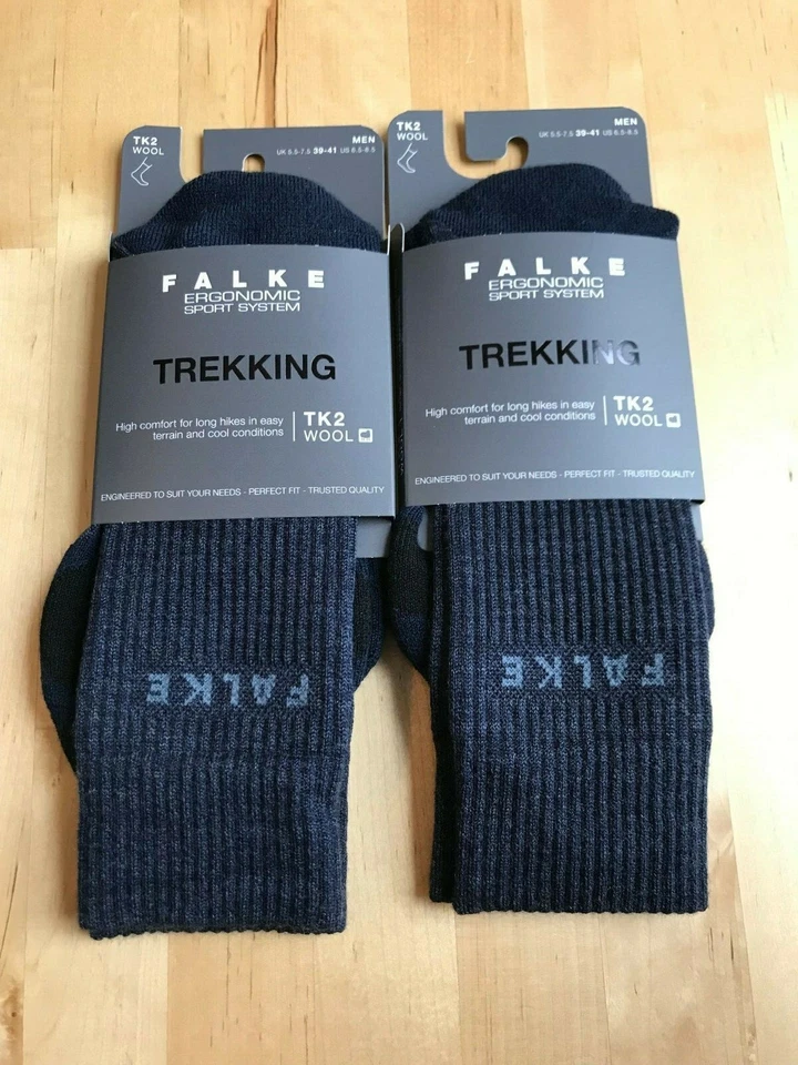 Falke Tk2 Wool Trekking Socks Jeans Blue 16394 Men 39-41 Boxed
