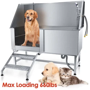 62" XL Pet Dog Grooming Bath Tub Pet Wash Tub Stainless Steel Adjustable Height - Picture 1 of 12