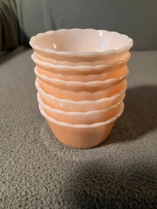 Vintage Anchor Hocking Fire King Set of 6 Iridescent Peach Scalloped SMALL BOWLS - Picture 1 of 8