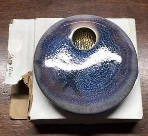 GEORGETOWN POTTERY IKEBANA (PURPLE WAVE) JAPANESE STYLE BLUE ROUND FLAT VASE - Picture 1 of 6