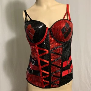 DC Comics Harley Quinn Batman Corsé Lentejuelas Disfraz Juegos con disfraces Halloween Mujeres S/M - Imagen 1 de 7