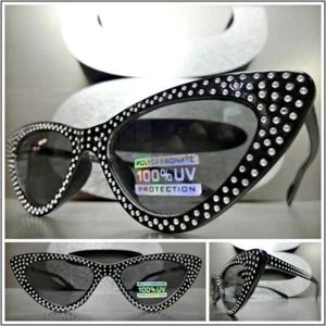 Elegante VIDRIO DE SOL RETRO VINTAGE AÑOS 50 ESTILO OJO DE GATO marco negro brillante lente oscura - Imagen 1 de 7