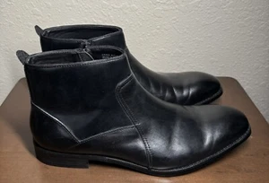 Kenneth Cole Reaction Mens 10.5M Black Leather Plain Toe Casual Zip Boots - Picture 1 of 7