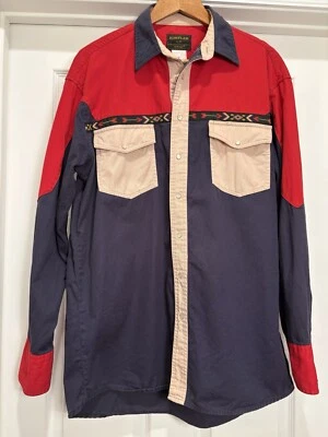 Rustler LT By Wrangler Shirt Mens XL Red Western Pearl Snap Colorblock Aztec - Image 1 of 4