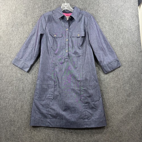 TORY BURCH Isaac Mizrahi Vestito Donna 10 Blu Denim Chambray Tasche Bottoni