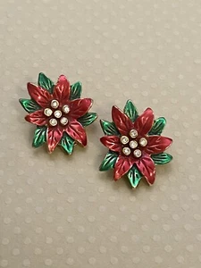 Pendientes Clip Vintage Acebo Rojo y Verde Tono Dorado - Imagen 1 de 4