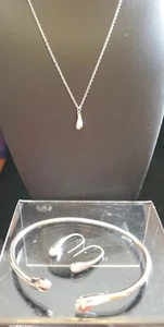 Silver 925 long Teardrop Pendant 16" Necklace earrings & bracelet set New no tag - Picture 1 of 4
