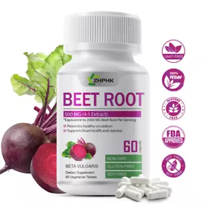 Organic Beetroot Capsules 2000mg 4:1 Extract, Blood Pressure, Gut, Inflammation - Picture 1 of 7