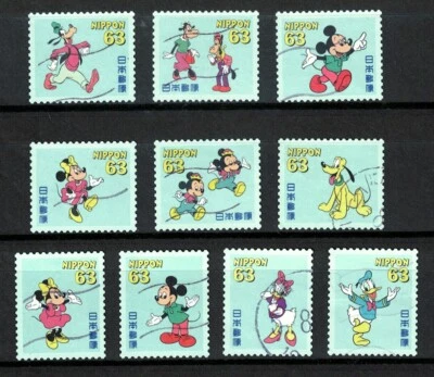JAPAN 2023 DISNEY MICKEY & FRIENDS 63 YEN COMP. SET OF 10 STAMPS IN FINE USED - Image 1 of 4