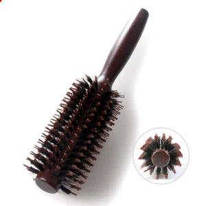 Straight Twill Hair Comb Natural Boar Bristle Rolling Brush Round Barrel Blowing - Picture 1 of 14
