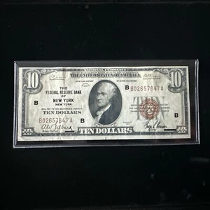 Vintage 1929 $10 Federal Reserve Bank of NEW YORK NY Brown Seal Crispy - Picture 1 of 6
