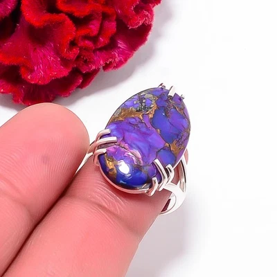 Copper Purple Turquoise Gemstone 925 Sterling Silver Ring S.7.5 R102547 - Image 1 of 4