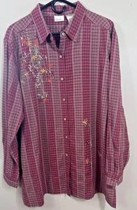 Camisa De Colección Años 80 Bobbie Brooks Botón Bayas A Cuadros Para Mujer’s XL Bordada Floral - Imagen 1 de 9
