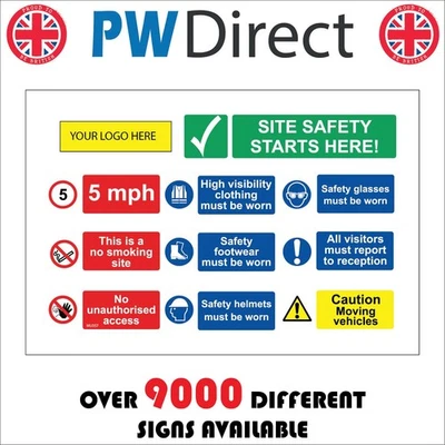 PWDIRECT SIGN MADE TO ORDER SITE SAFETY STARTS HERE INFORMATION BOARD MU357 NO SMOKING