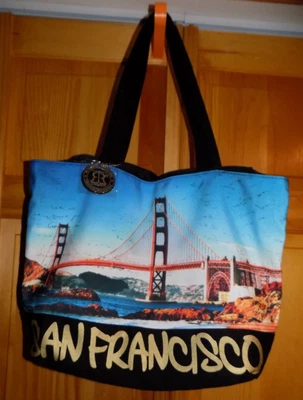 Canvas Robin Ruth Tote Purse San Francisco City Logo Black Golden Gate - Image 1 of 4