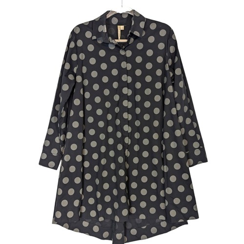 VETEMENTS Camicia donna comoda USA nera grigia a pois abito zip dietro design arte da indossare M