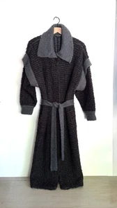 Vintage 80s IB Diffusion Mohair Blend Boucle Knit Long Black Sweater Coat M - Picture 1 of 10