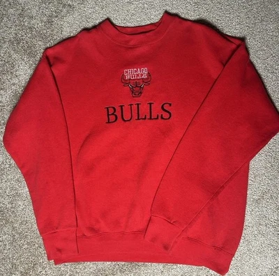 芝加哥公牛队运动衫男式中号红色复古 Fruit of the Loom 90 年代 NBA — 第 1/4 张图片