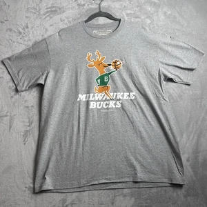 Milwaukee Bucks Shirt Mens XL Gray Mitchell & Ness Hardwood Classics Tee NBA - Picture 1 of 7