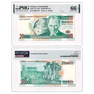 Turkey 20000000 Lira, 2001, Pick#215, PMG 66 EPQ, S/N K28697777 - Picture 1 of 3